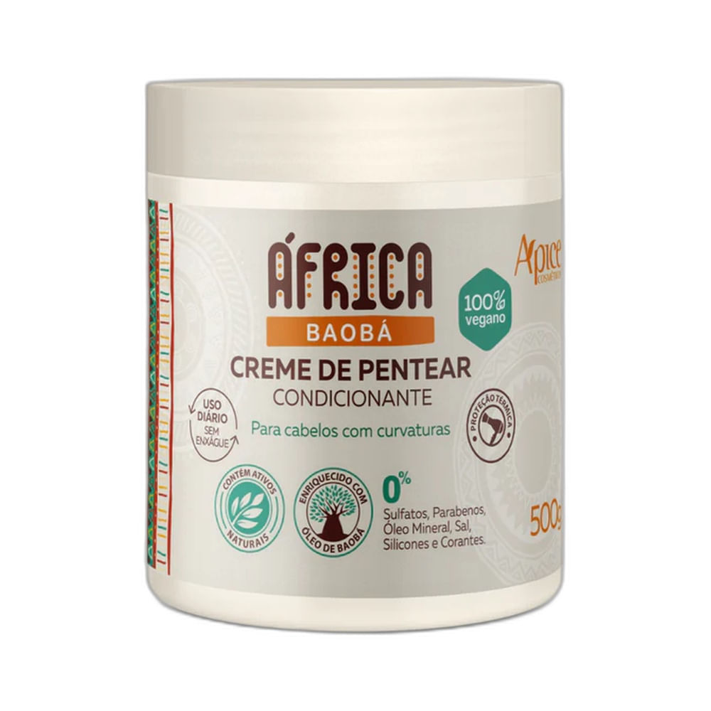 Creme de Pentear Apice África Baobá em pote branco com tampa bege claro